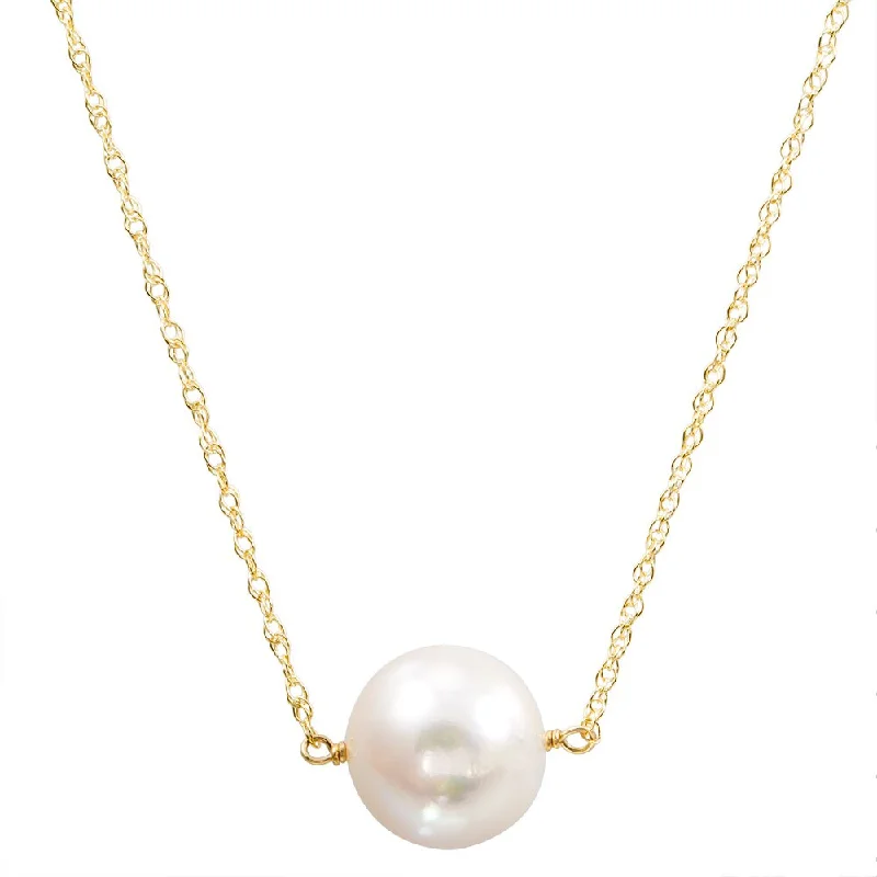 gold chain necklace for men -DaVonna 14k Yellow Gold White Freshwater Pearl Chain Necklace (11-12 mm)