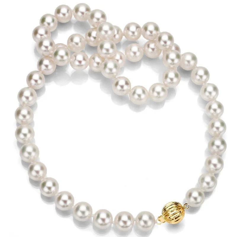 vintage necklace for women -DaVonna 14k Yellow Gold7.5-8mm Round AAA White Japanese Cultured Akoya Pearl Necklace