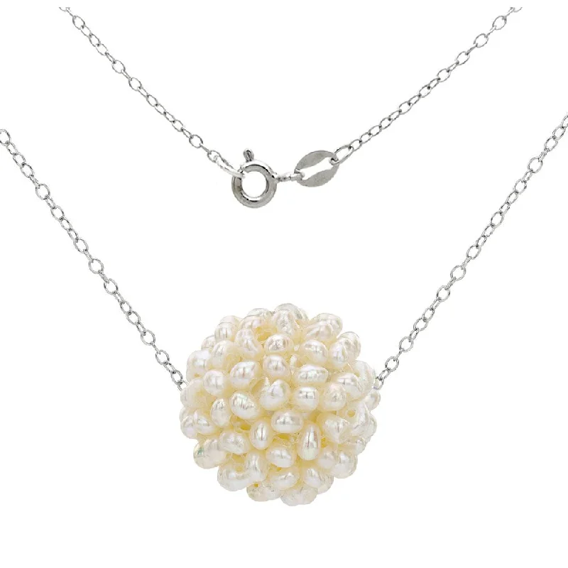 pendant necklace for everyday wear -DaVonna .925 Sterling Silver Chain Necklace with 18-19mm Snowball Design White Freshwater Cultured Pearl as Pendant, 18"