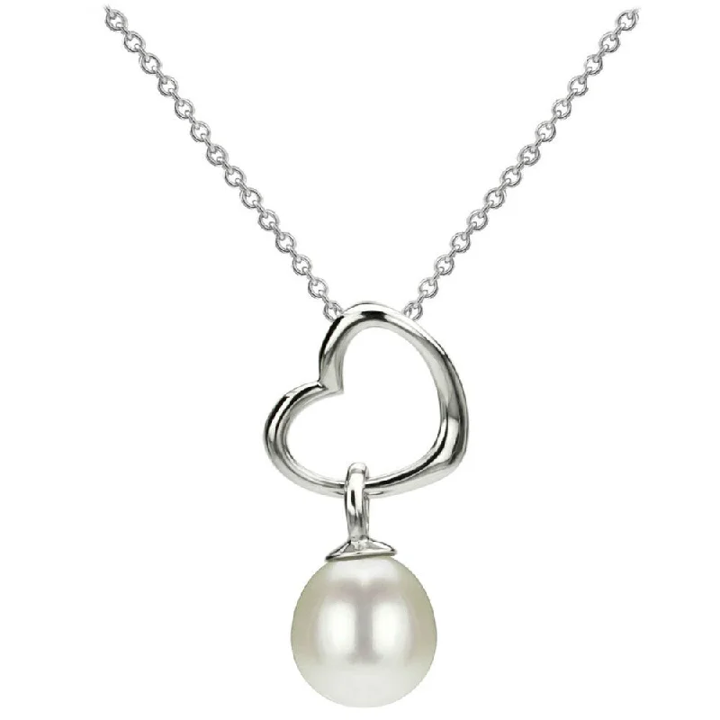 zodiac sign necklace for gifts -DaVonna Silver Heart Shape and White FW Pearl Drop Necklace (8-8.5 mm)