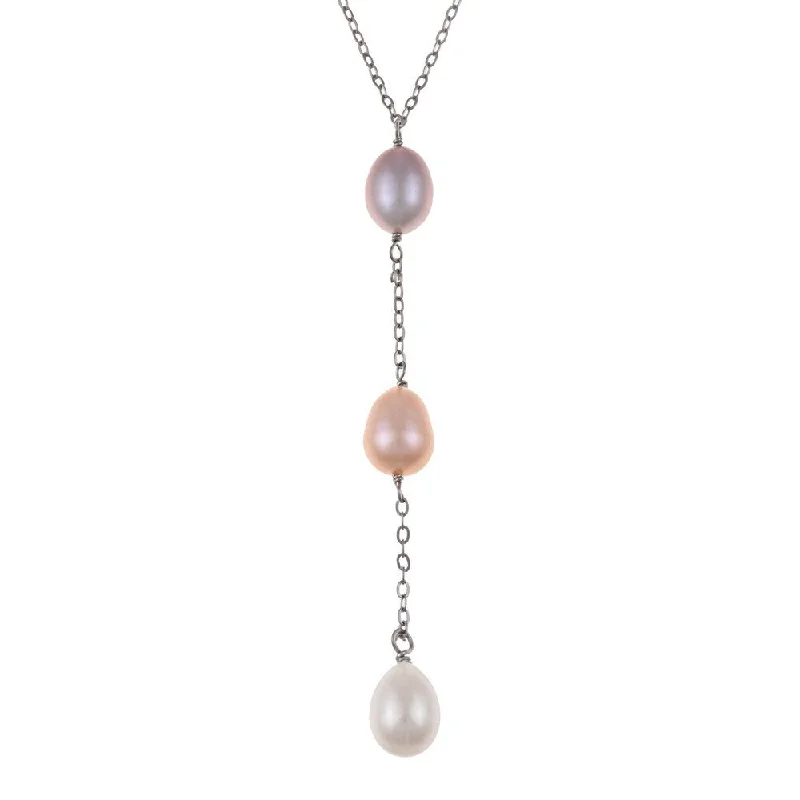 elegant gold necklace for special occasions -DaVonna Silver Multi Pink FW Pearl 16-inch Drop Necklace (7-7.5 mm)