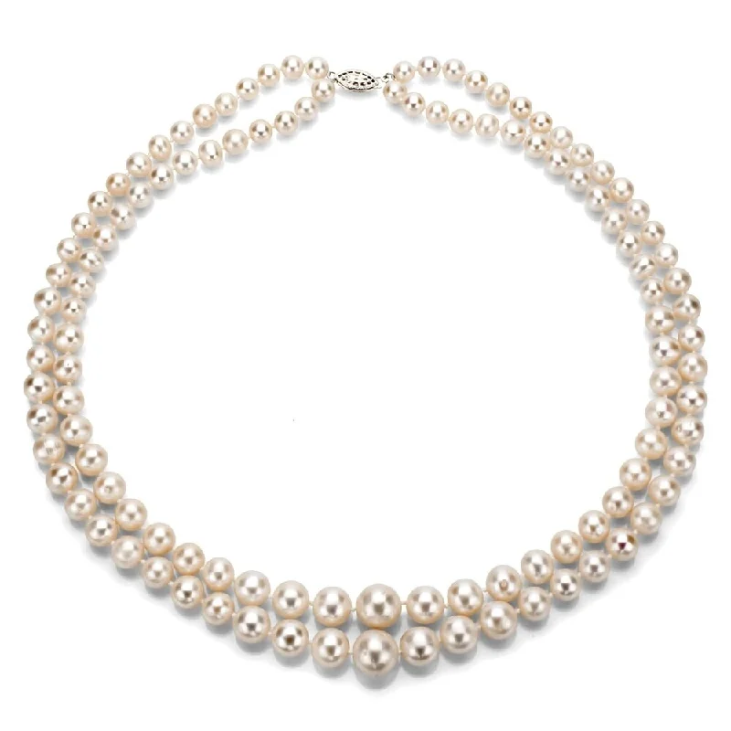 cute necklace for teenage girls -DaVonna Silver White FW Pearl 2-row Graduated Necklace (6-11 mm)