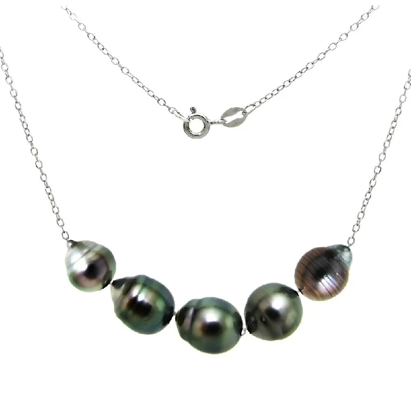 anniversary gift necklace for her -DaVonna Sterling Silver Black Baroque Tahitian Pearl Chain Necklace (8-10mm)