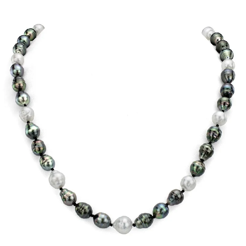 luxury pearl necklace for brides -DaVonna White and Black South Sea Tahitian Pearl Endless Necklace (8-12mm)