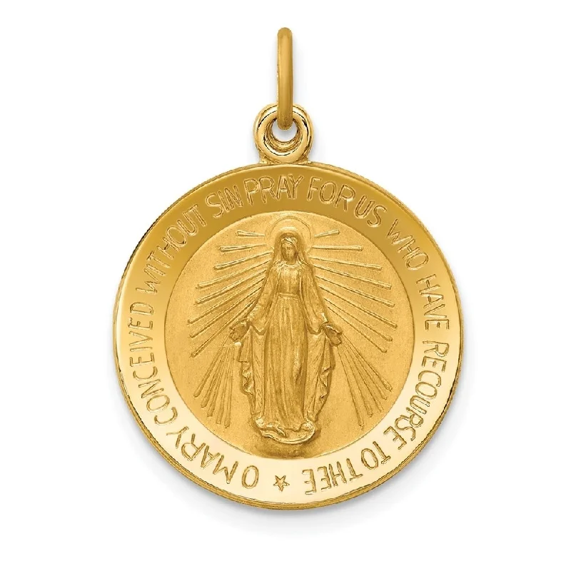 pearl necklace for brides -Diamond2Deal 14K Yellow Gold Satin Small Round Miraculous Medal (L- 25.35 mm, W- 18.5 mm)