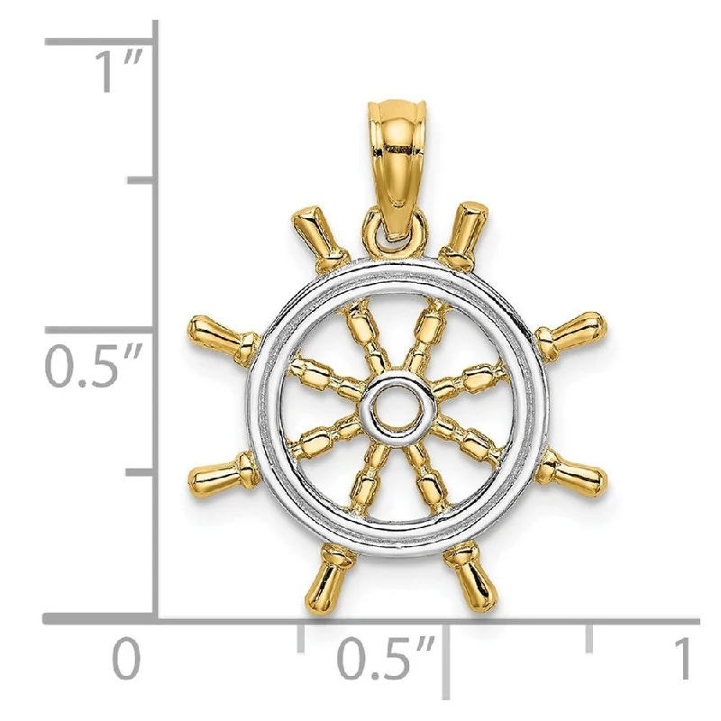 engraved name necklace for gifts -Diamond2Deal 14K Yellow Gold with Rhodium Ships Wheel Pendant (L- 0.94 Inch, W- 0.71 Inch)