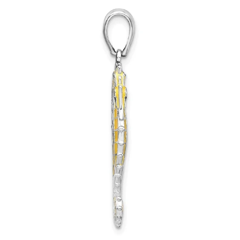 silver and gold necklace for layering -Diamond2Deal 925 Sterling Silver 3D Enameled Yellow Seahorse Pendant (L-35mm, W-12.5mm)