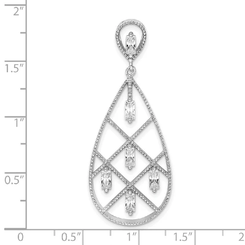 simple chain necklace for women -Diamond2Deal 925 Sterling Silver Rhodium-plated Baguette Cubic Zirconia Teardrop Pendant (L-41mm, W-17.66mm)