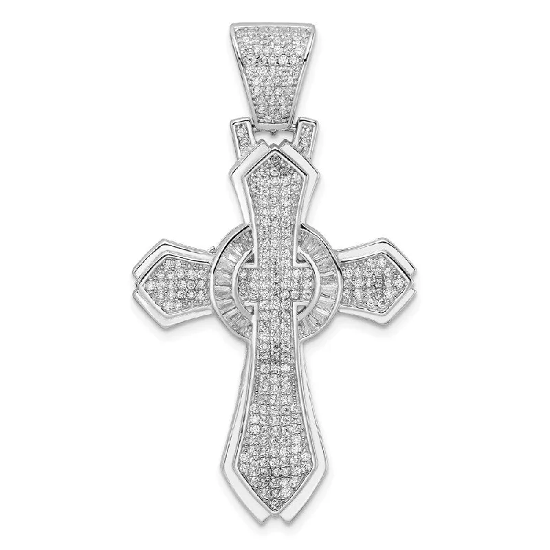 opal pendant necklace for women -Diamond2Deal 925 Sterling Silver Rhodium-plated Cubic Zirconia Cross Pendant (L-50.4 mm, W-28.77 mm)