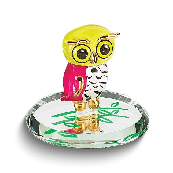 custom engraved necklace for women -Glass Baron Little Pink and Yellow Owl Owlet Figurine