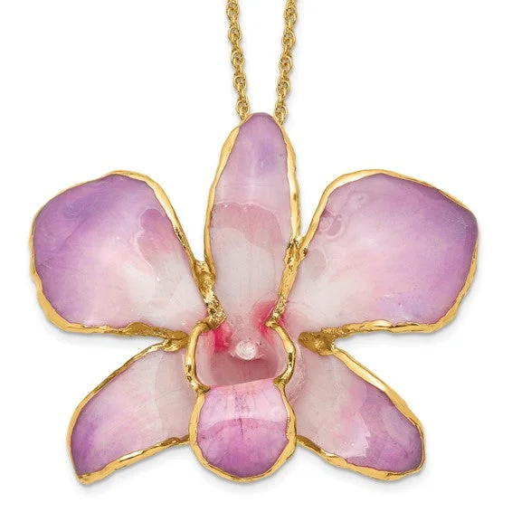 zodiac sign necklace for gifts -Lacquer Dipped 24k Gold Trimmed Lilac Dendrobium Orchid 20" Necklace