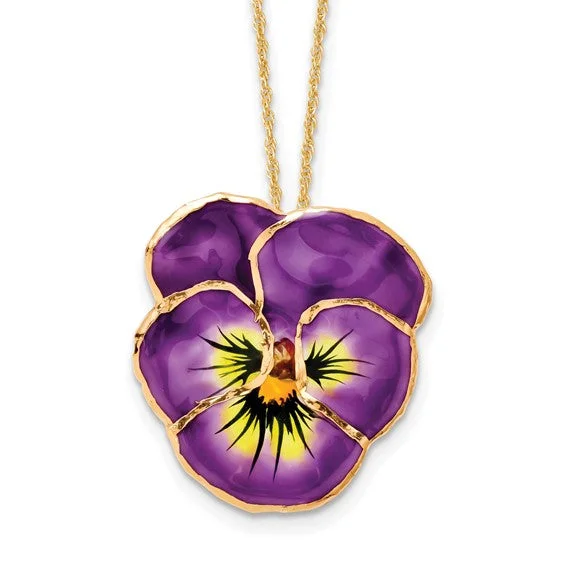 braided leather necklace for men -Lacquer 24k Dipped Lilac Pansy 20" Necklace