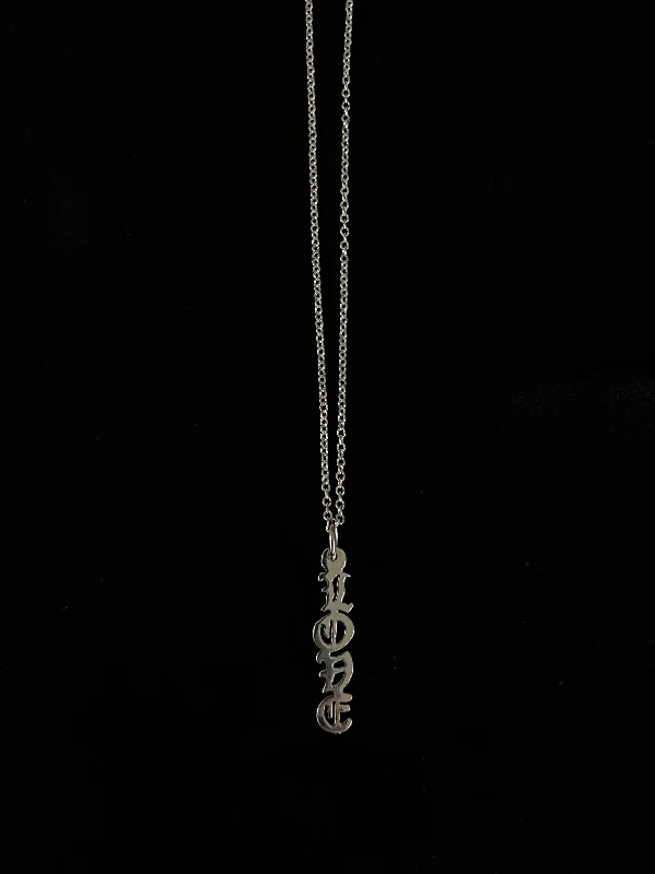 vintage silver necklace for men -OLD ENGLISH LOVE DROP NECKLACE