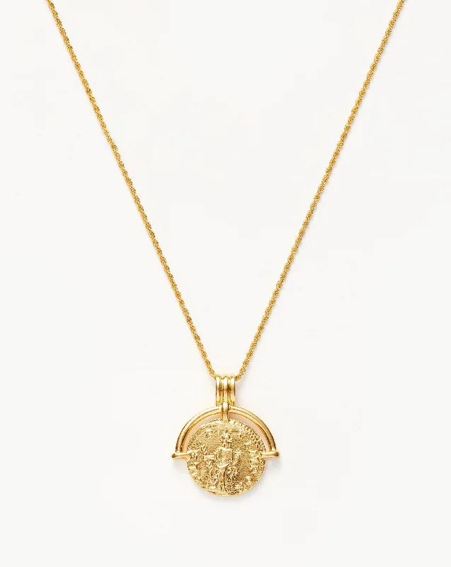 initial necklace for women -Lucy Williams Medium Engravable Roman Arc Coin Necklace | 18ct Gold Plated