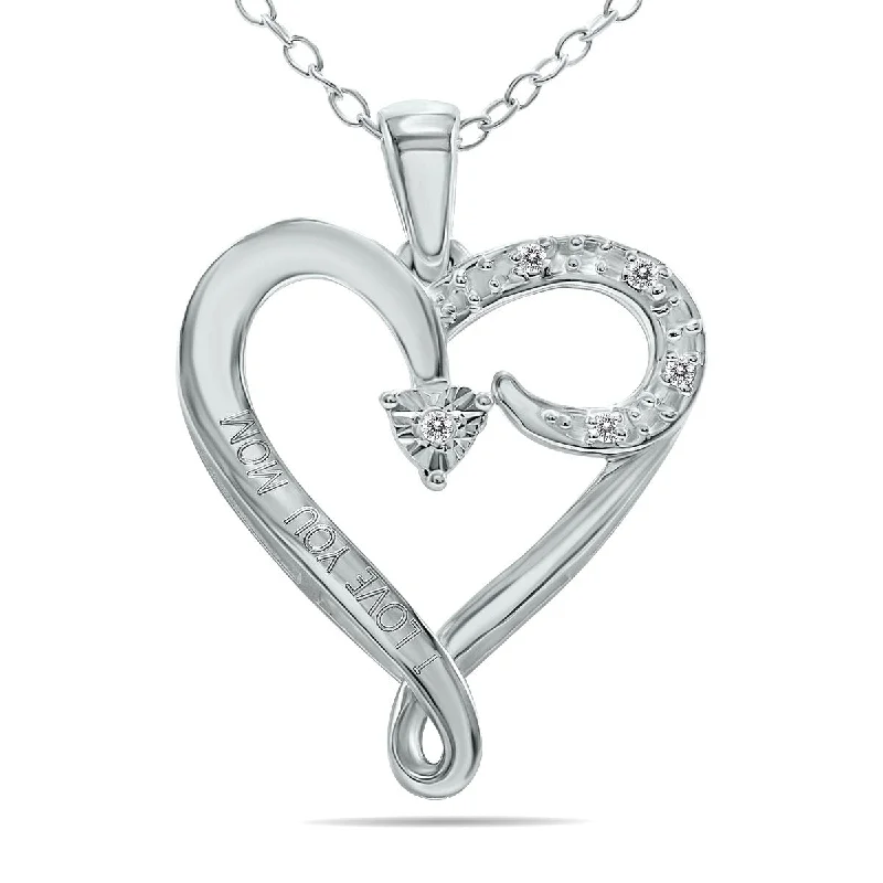 simple silver necklace for men -Marquee Diamond I LOVE YOU MOM Heart Necklace in .925 Sterling Silver