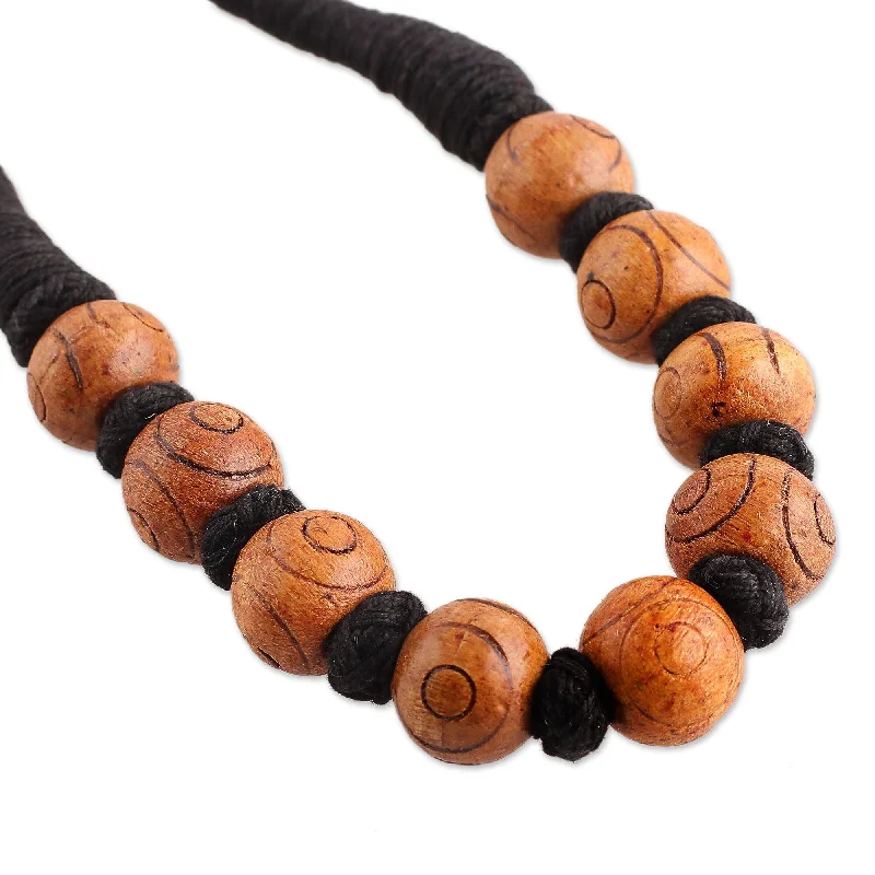 long necklace for layering -Novica Handmade Boho Bubbles In Brown Wood Beaded Necklace