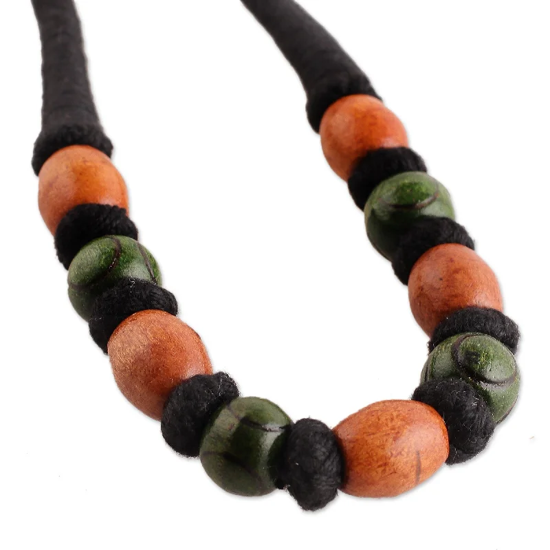 initial necklace for women -Novica Handmade Bold Fusion Wood Beaded Necklace