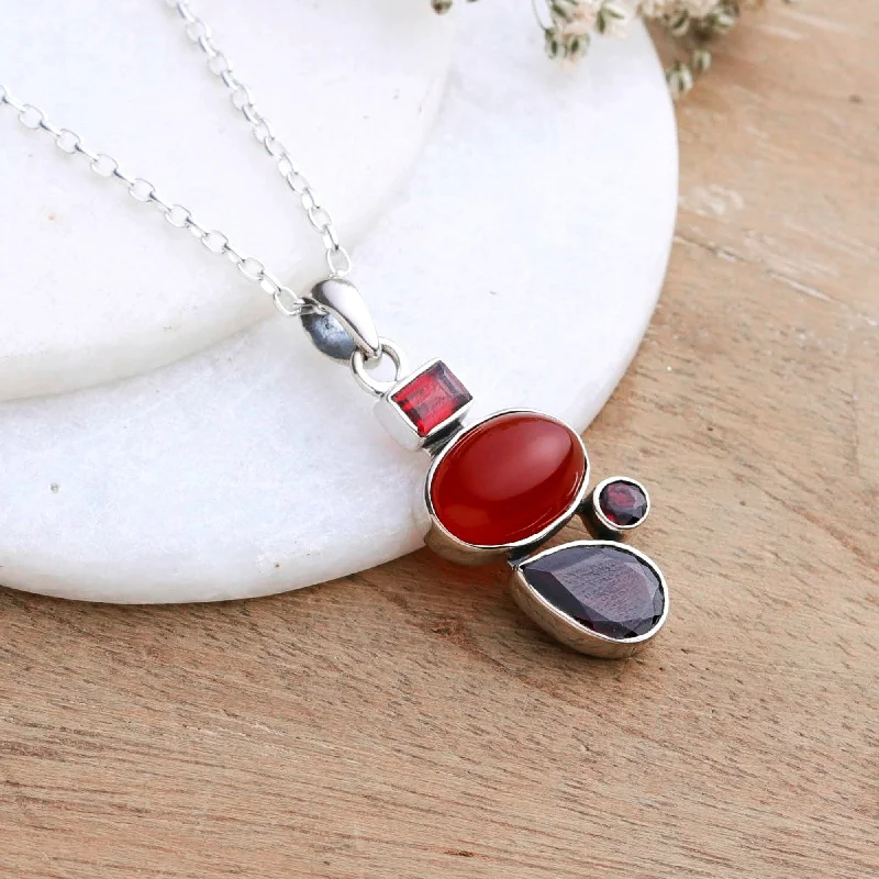 silver heart necklace for women -Novica Handmade Crimson Arcadia Garnet And Carnelian Pendant Necklace