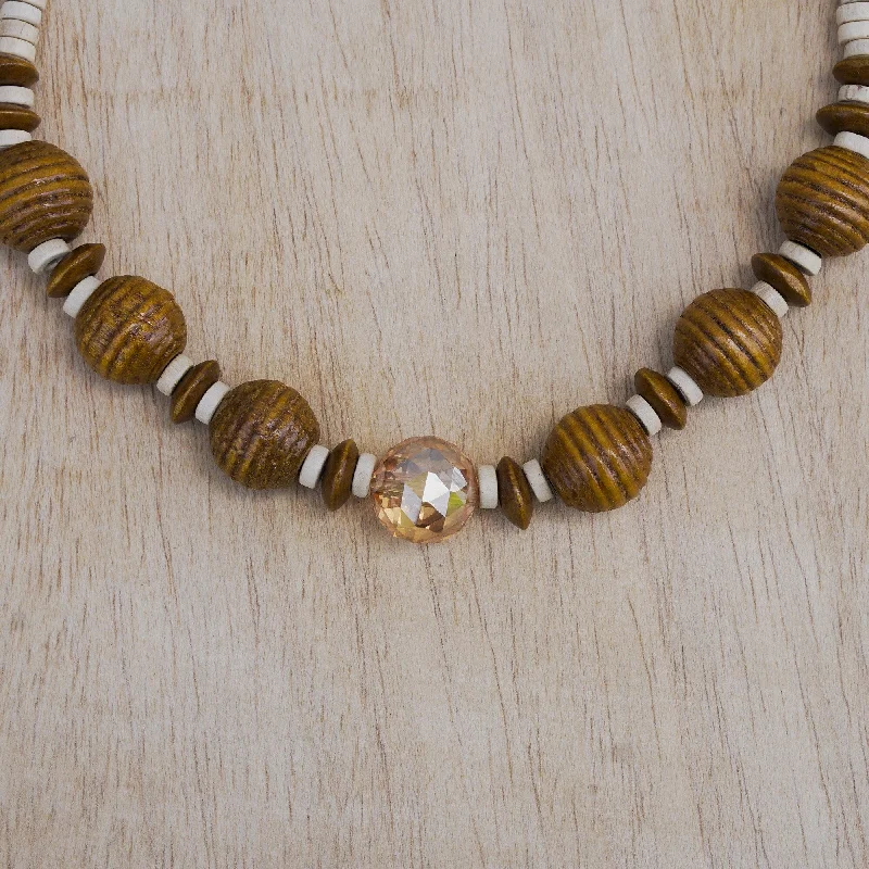 crystal pendant necklace -Novica Handmade Elorm Sese Wood And Recycled Glass Beaded Necklace