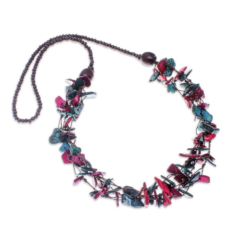 initial necklace for women -Novica Handmade Fragments Of Fantasy Wood And Coconut Shell Beaded Strand Necklace