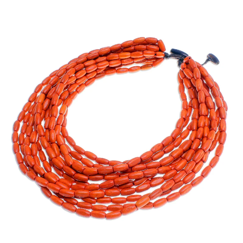 zodiac sign necklace for gifts -Novica Handmade Glorious You In Orange Wood Beaded Necklace