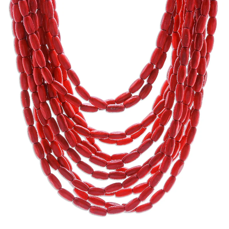 anniversary gift necklace for her -Novica Handmade Glorious You In Red Wood Beaded Necklace