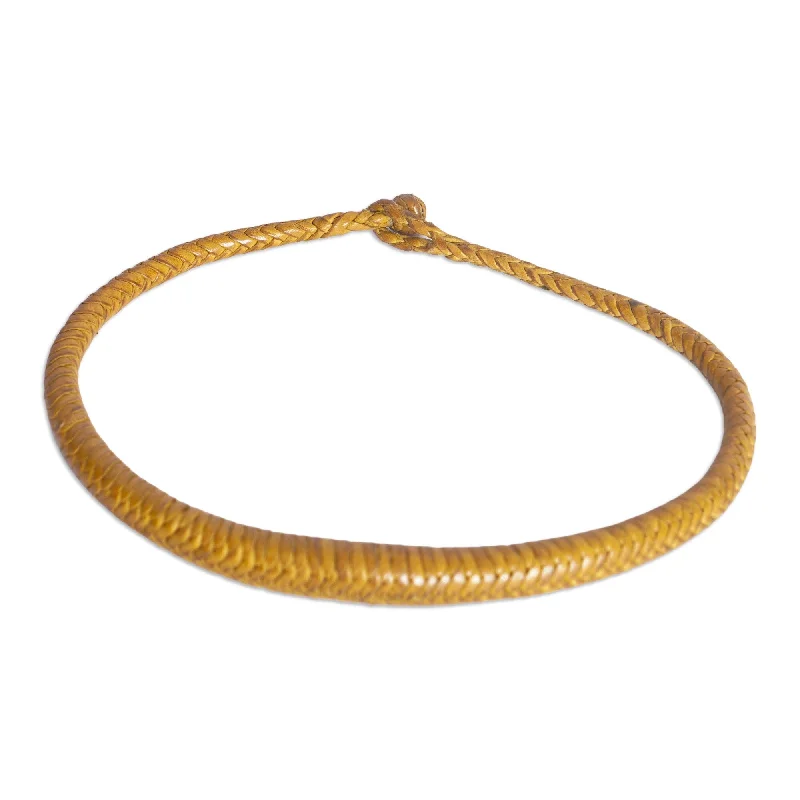 multi-layer necklace for women -Novica Handmade Mpusia In Yellow Braided Leather Necklace