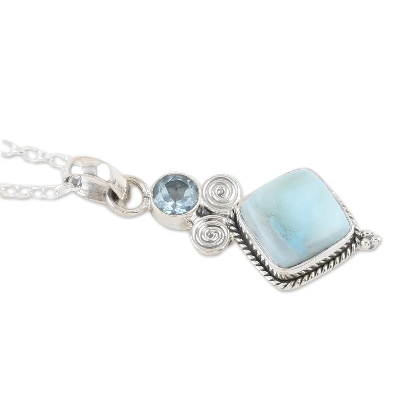 gold necklace for women -Novica Handmade Pastel Seas Blue Topaz And Larimar Pendant Necklace