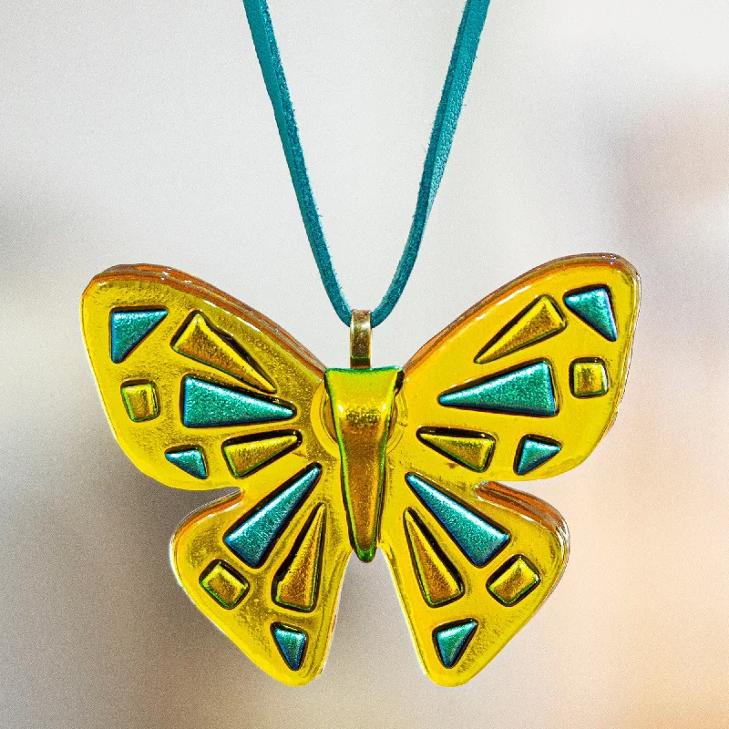 moonstone necklace for women -Novica Handmade Sunny Butterfly Fused Glass Pendant Necklace