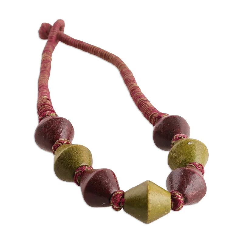 rose gold necklace for bridesmaids -Novica Handmade Tribal Dimension Wood Beaded Necklace