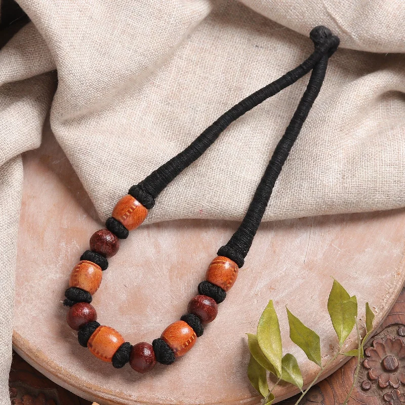 flower pendant necklace for women -Novica Handmade Tribal Unity Wood Beaded Necklace