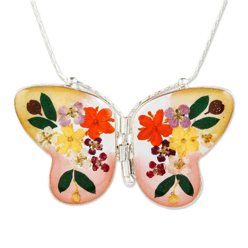 choker necklace for girls -Novica Handmade Yellow Mexican Butterfly Natural Flower Pendant Necklace