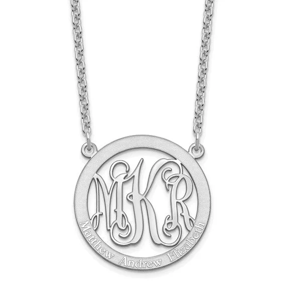 gold necklace for women -Laser Engraved Family Monogram Round Pendant Necklace