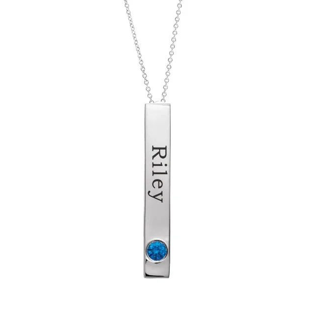 fashion jewelry necklace for women -Vertical Bar Engravable Name and Birthstone Slide Pendant