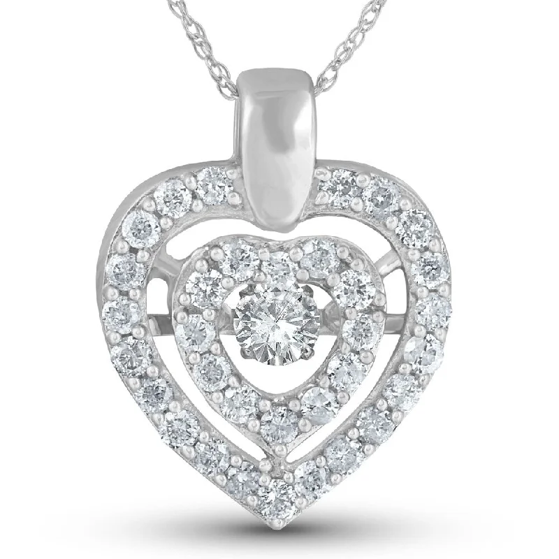 gold pendant necklace for men -Pompeii3 10k White Gold .87 ct TDW Dancing Diamond Heart Pendant & 18" Chain