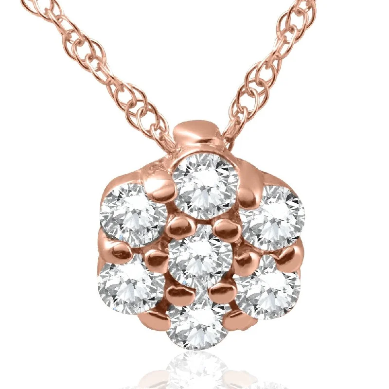 two-tone necklace for women -Pompeii3 14k Rose Gold 1/2 ct TDW Cluster Halo Diamond Pendant Womens Necklace - White