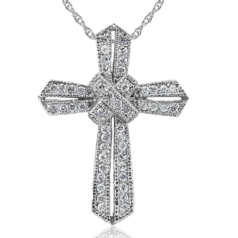 diamond tennis necklace for women -Pompeii3 14k White Gold 1/2 ct TDW Diamond Cross Vintage Antique Pendant Religious Necklace