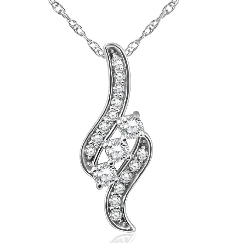 snake chain necklace for men -Pompeii3 14k White Gold 1/3 ct TDW 3 Stone Diamond Pendant & 18" Chain