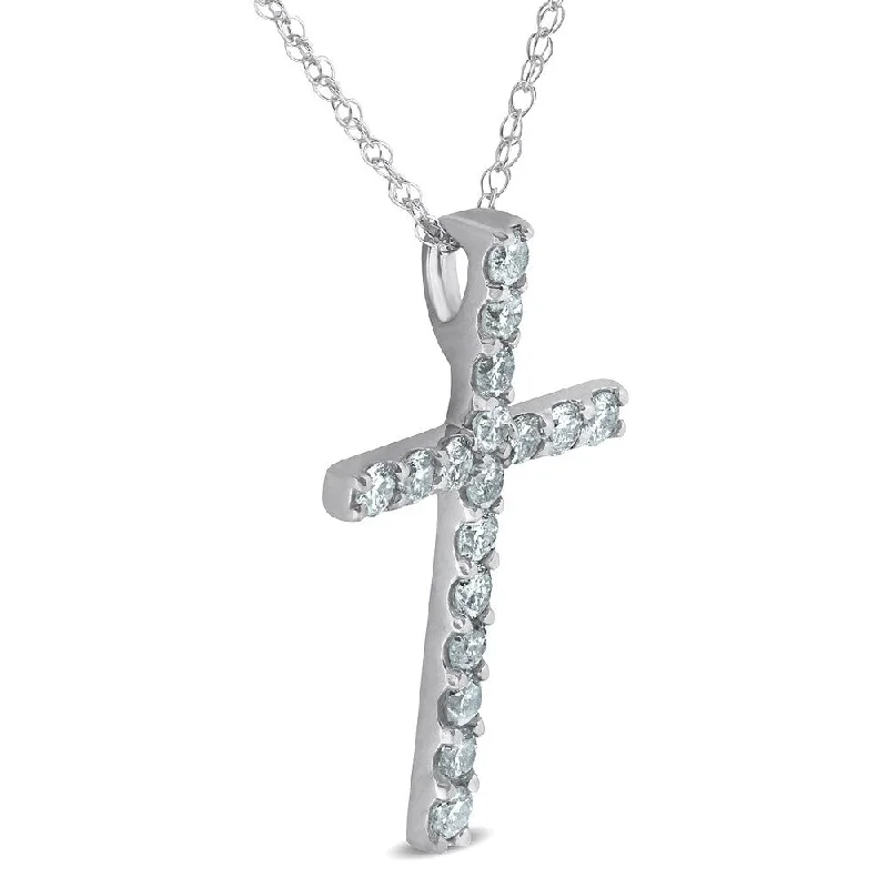 elegant pearl necklace for events -Pompeii3 14k White Gold 1 ct TDW Diamond Cross Pendant & 18" Chain Spring Ring