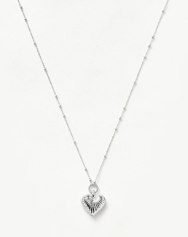 long pendant necklace for women -Ridge Heart Charm Pendant Necklace | Silver Plated