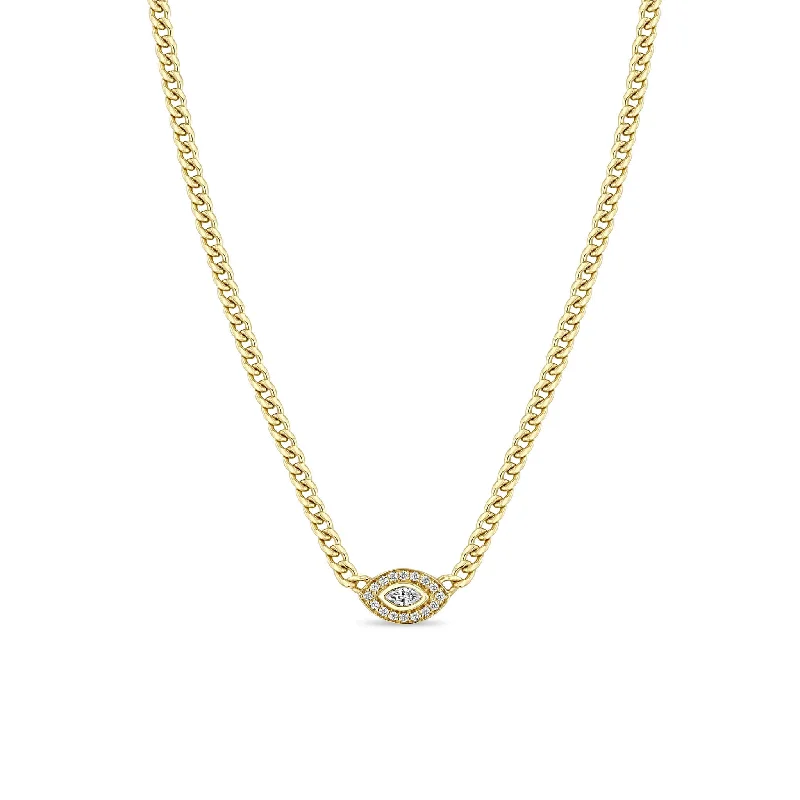 birthstone pendant necklace for mothers -14k Small Curb Chain Marquise Diamond Halo Necklace