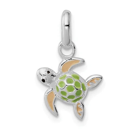 fashion statement necklace -Sterling Silver Children's Enameled Sea Turtle Pendant