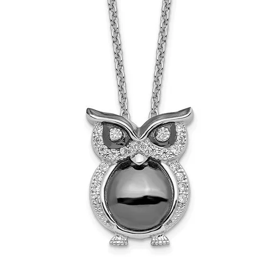 18k gold necklace for men -Sterling Silver CZ Brilliant Embers Black & White Owl Necklace