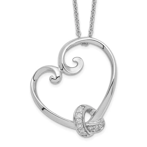 anniversary gift necklace for her -Sterling Silver & CZ Love Knot 18in Heart Pendant Necklace