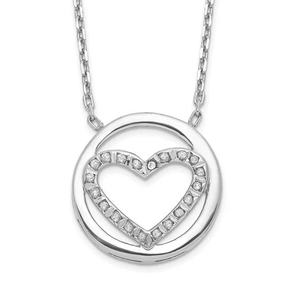 simple silver necklace for men -Sterling Silver Diamond Mystique Circle Heart Pendant Necklace