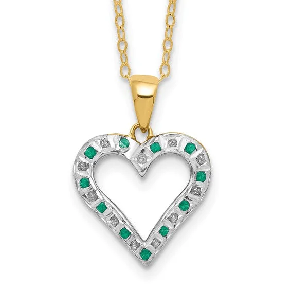 elegant diamond necklace for weddings -Sterling Silver & Gold-Plated Diamond & Emerald Heart Necklace