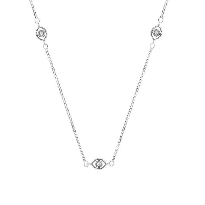 multi-layer necklace for women -Sterling Silver Natural White Diamond Marquise Station Necklace for Women