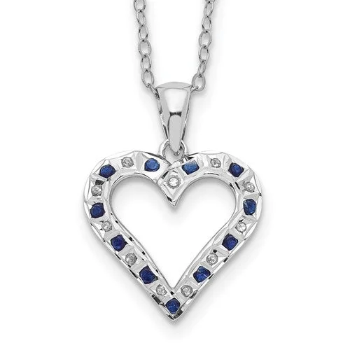 opal pendant necklace for women -Sterling Silver Diamond & Blue Sapphire Heart Necklace