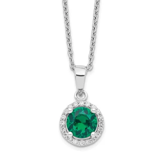 silver heart necklace for women -Sterling Silver White & Green CZ Brilliant Embers Halo Necklace