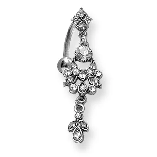 geometric necklace for women -Surgical Stainless Steel Fancy Top Crystal 14g Belly Naval Ring